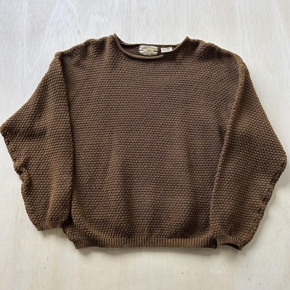 Source Unknown Sweaters - Vintage Sweater Womens Large Brown Crew Neck Waffle-Knit Dolman Sleeve Pullover